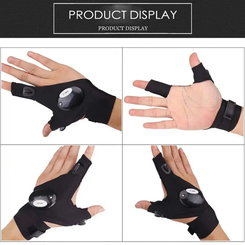 

Outdoor Fishing Magic Strap Fingerless Gloves LED Flashlight Torch Cover Survival Camping Hiking Cycling Rescue Tool Gloves