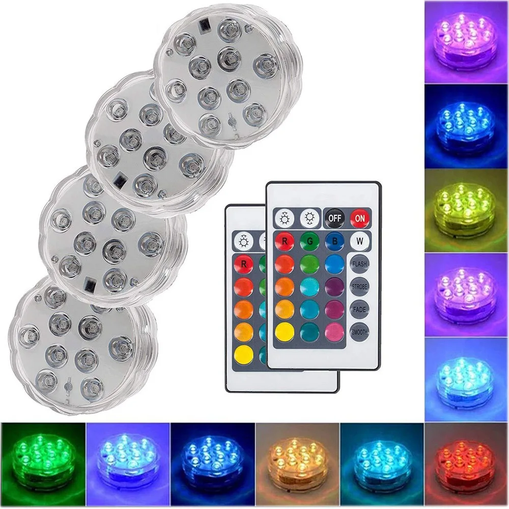 

Battery Operated 10leds RGB Led Submersible Light Underwater Night Lamp Garden Swimming Pool Light for Wedding Party Vase Bowl.