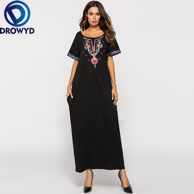 Длинное платье свободного покроя с вышивкой в стиле бохо|Женские платья| |