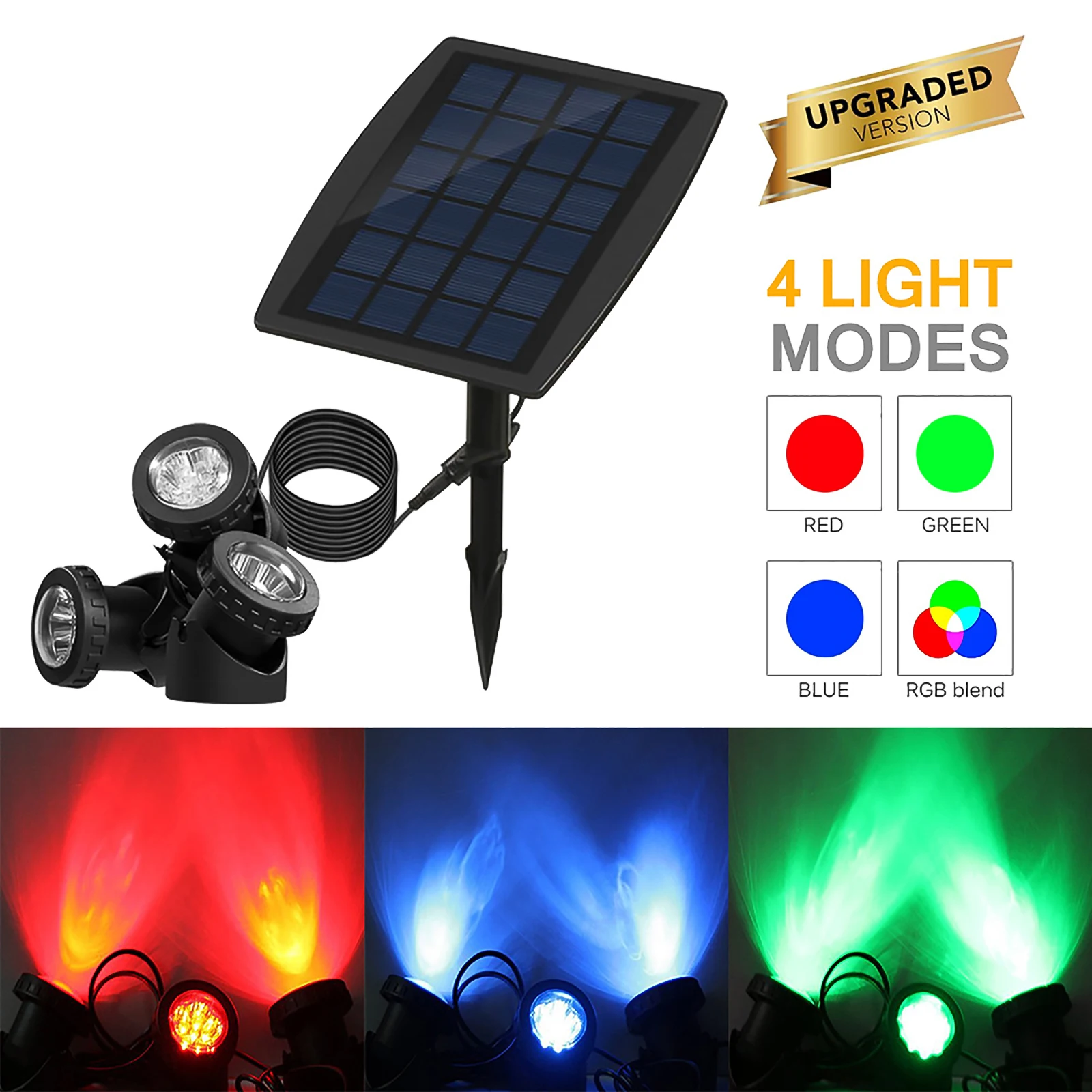 

3pcs Head Solar Lamp Powered Outdoor Spotlight RGB Color Changing Waterproof Underwater Submersible Lamps
