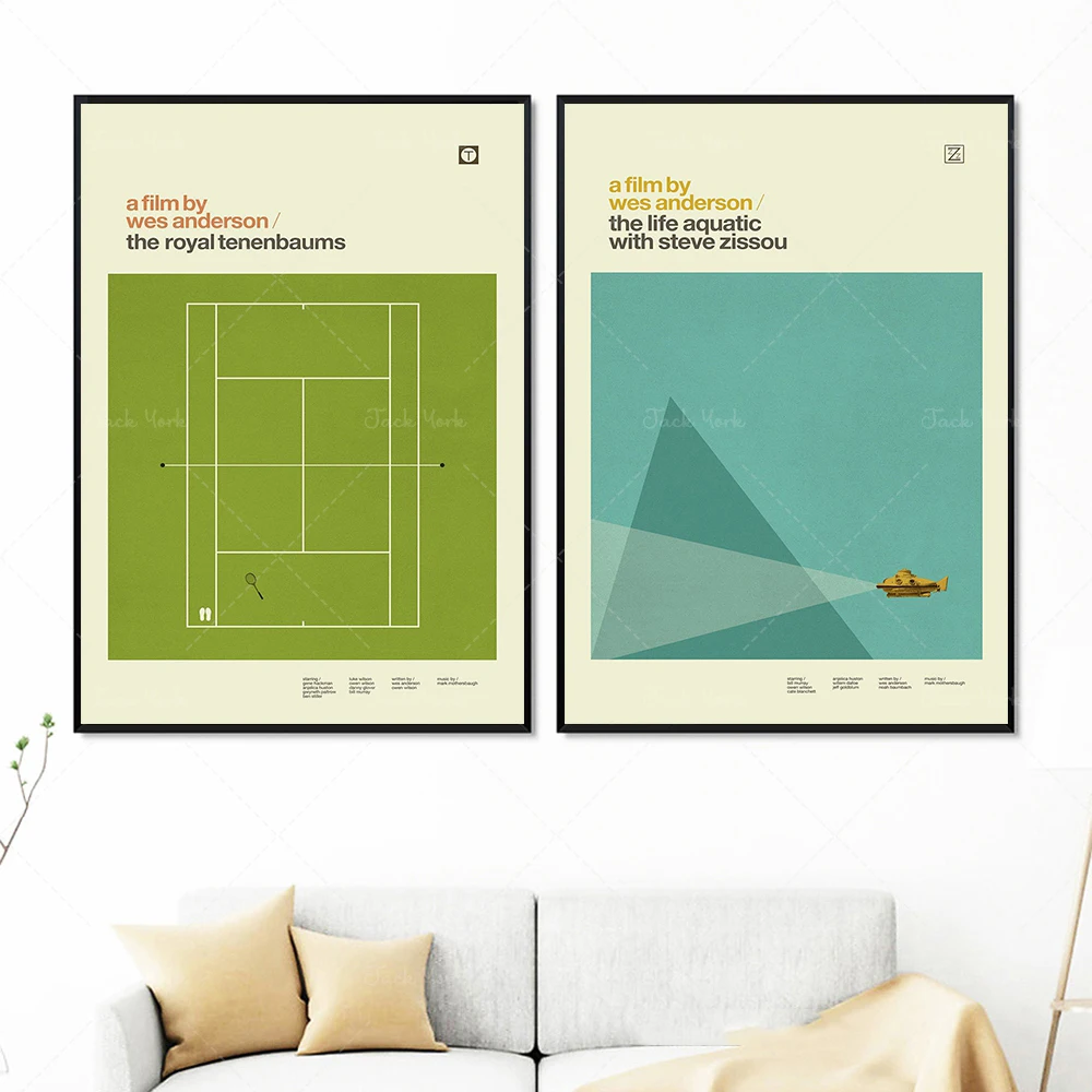 

WES ANDERSON Inspired Canvas Posters Movie Wall Art Minimalist Graphic Prints Mid Century Modern Vintage Style Retro Home Decor