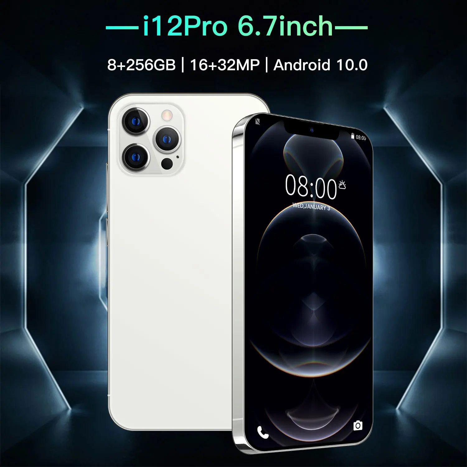 i12 pro newest global version 5g 6 7 inch 6800mah big battery 10 core 8256gb 1632mp dual card android 10 face id mobile phone free global shipping