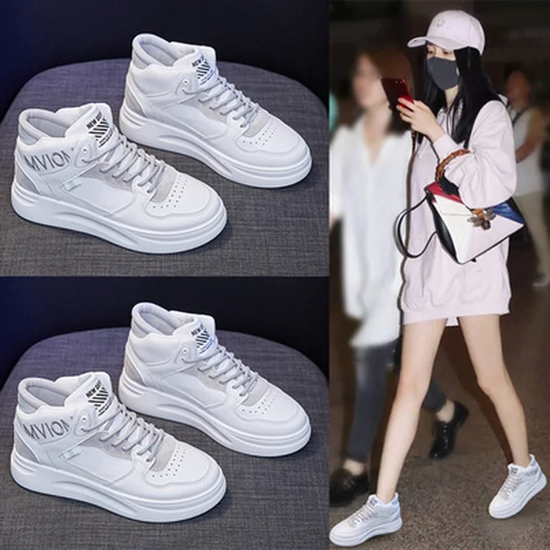 

2021 Fashion Women Casual Shoes Breathable Leather Fashion Low Tops Comfortable Girl Lace-up White Leisure Flat Shoes