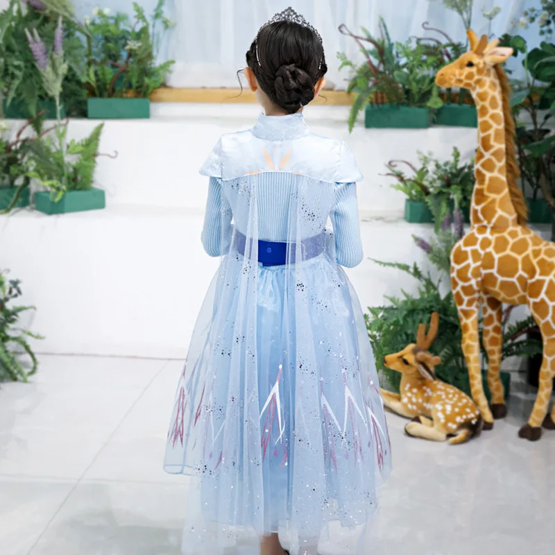Новинка платье для девочек Эльза 2 костюм Снежной королевы детский зимний теплый