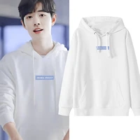 xiao zhan hoodie plain cardigan loose retro letter hoodie black white casual street boy girls sweatshirt kpop style