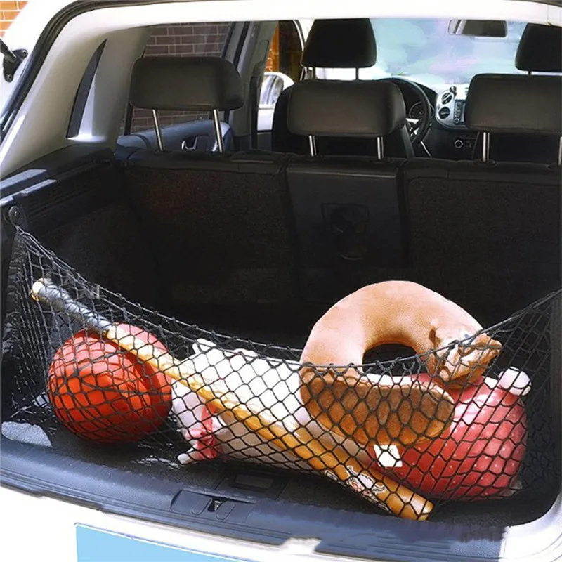 

Universal Car Trunk Net Luggage Storage Cargo Organizer Nylon Stretchable Elastic Mesh Net with 4 Plastic Hooks