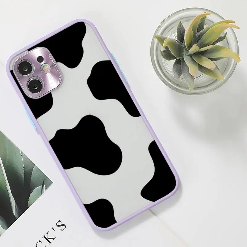 

cow skin print Phone Case purple matte transparent For iPhone 7 8 x xs xr 11 12 pro plus max mini Clear Funda