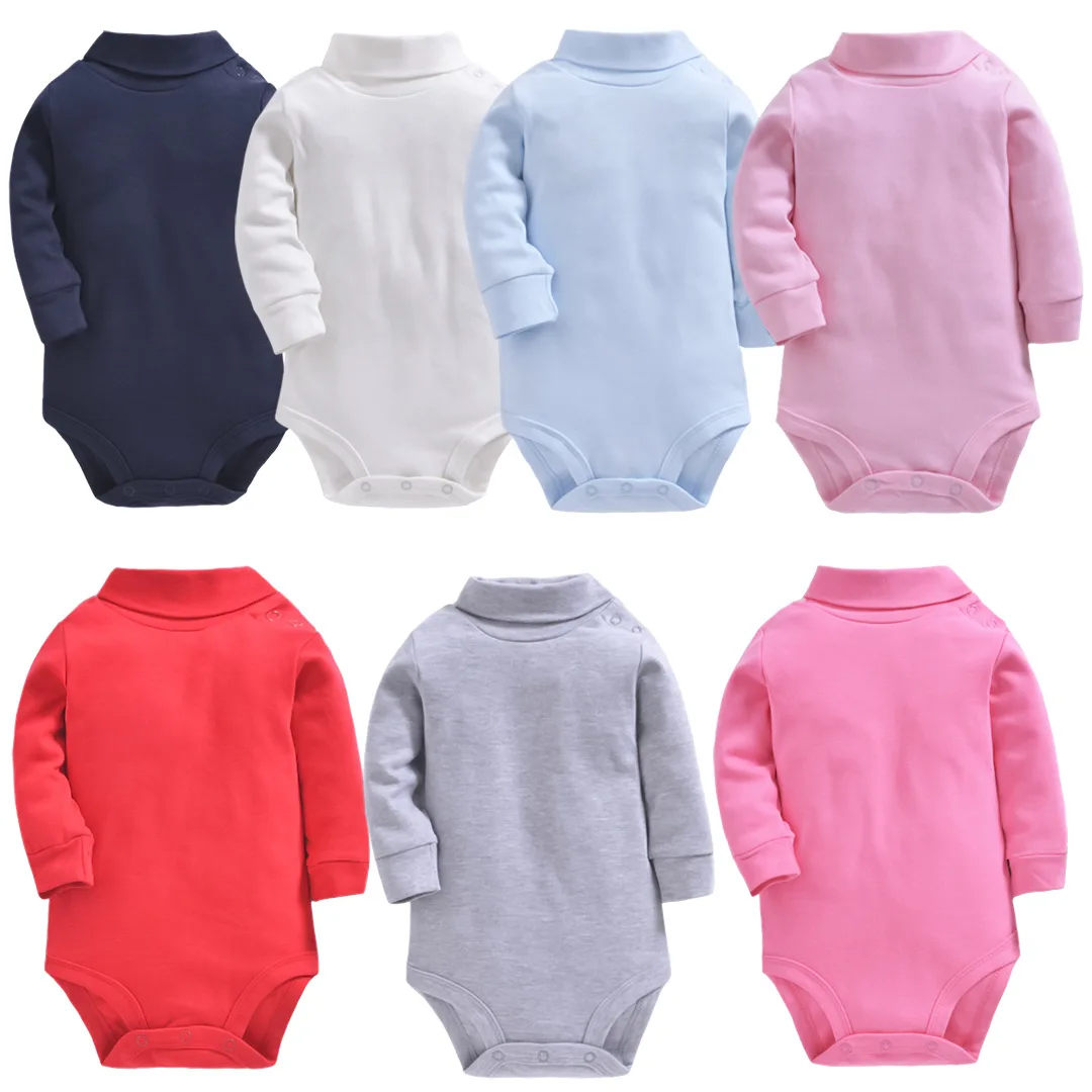 

New 2020 Newborn Baby Boys Girls Bodysuit Autumn Winter Long Sleeve Turtle-neck Solid Romper Jumpsuit Toddler Infant Clothing
