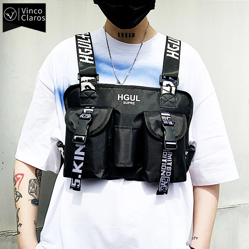 Unisex Vest Bag Fashion Canvas Men's Chest Bag Hip Hop Streetwear lovers Tactical Rig Bags Pocket Wallet Kanye Waist bag for Men