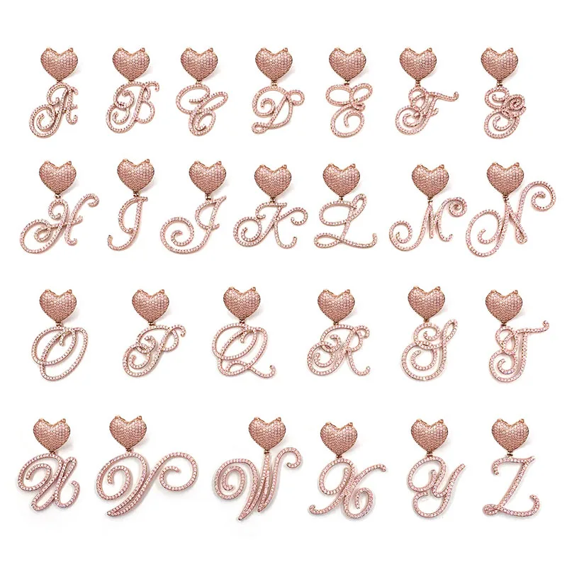 GrandBling Cursive Letters With Heart Tennis Chain Iced Out Name Necklace Choker  Hip Hop Jewelry  Drop Shipping