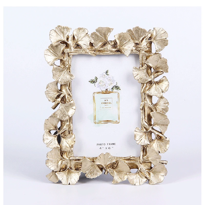 

Photo Frame European Vintage Golden Silver Ginkgo Leaf Resin Frame Creative Wedding Couple Picture Frame Home Decoration