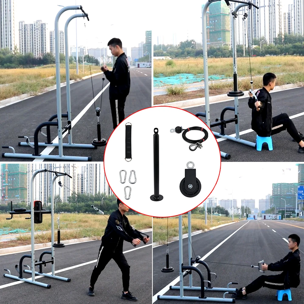 

Home Gym Biceps Weight Training Equipment Pull Down Machine Set Pulley Cable System Tricep Exercise Fitness Attachment With Rope