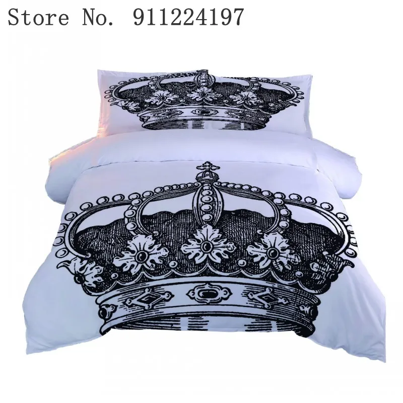 

Home Textile White Duvet Cover Comforter Bedding Set Single Double Queen King Size Sketch Crown Printing 3pcs Quilt Cover