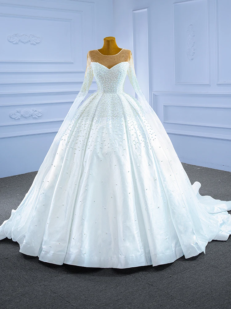 

Molanda Hung Elegant Wedding Dress Delicate Pearls Sweetheart Illusion Lace Up Sheer Veil Bridal Ball Gown Robe De Mariee 67279