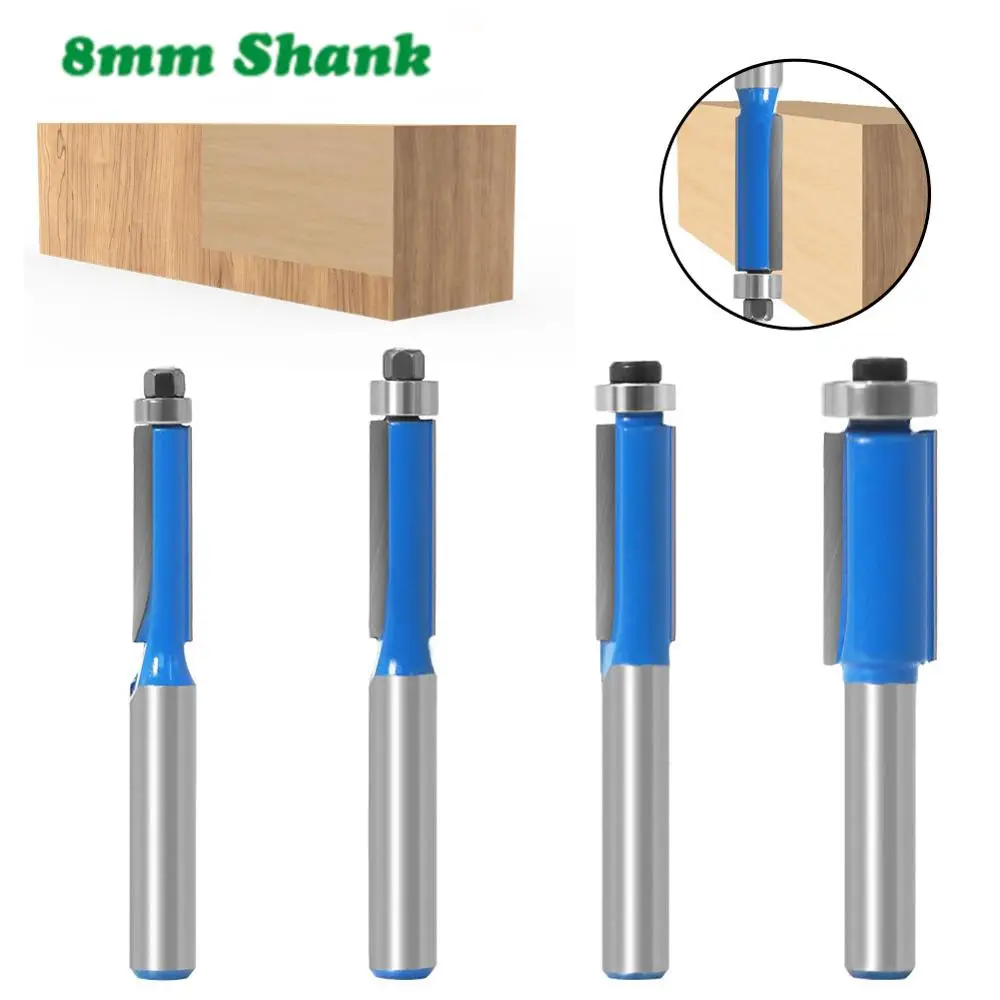 

1pc 8mm Shank Template Pattern Bit Tungsten Carbide Milling Cutter for Wood 1" Flush Trim Router Bit with Bearing for Wood