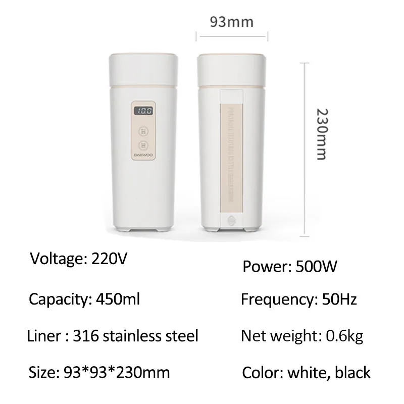 

500W Electric Kettle Adjustable Temperature Teapot Portable Travel Heat Preservation Boiled Water Pot 316 Stainless Steel 450ml