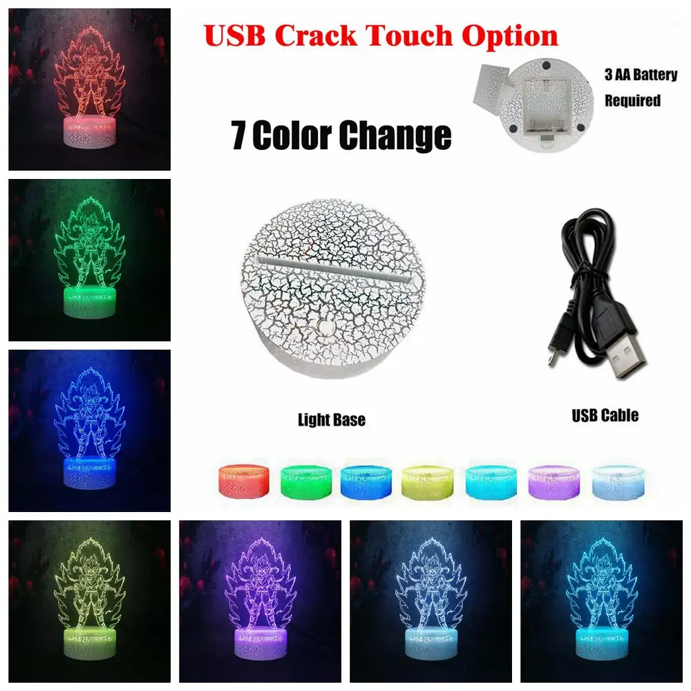 Crack Touch 7 color Многоцветный градиент мечты Скандинавская креативная настольная лампа Dragon Ball Saiyan son Wukong Anger Action Picture светодиодный USB 3D ночник - Испускаемый цвет: Crack Touch 7 color