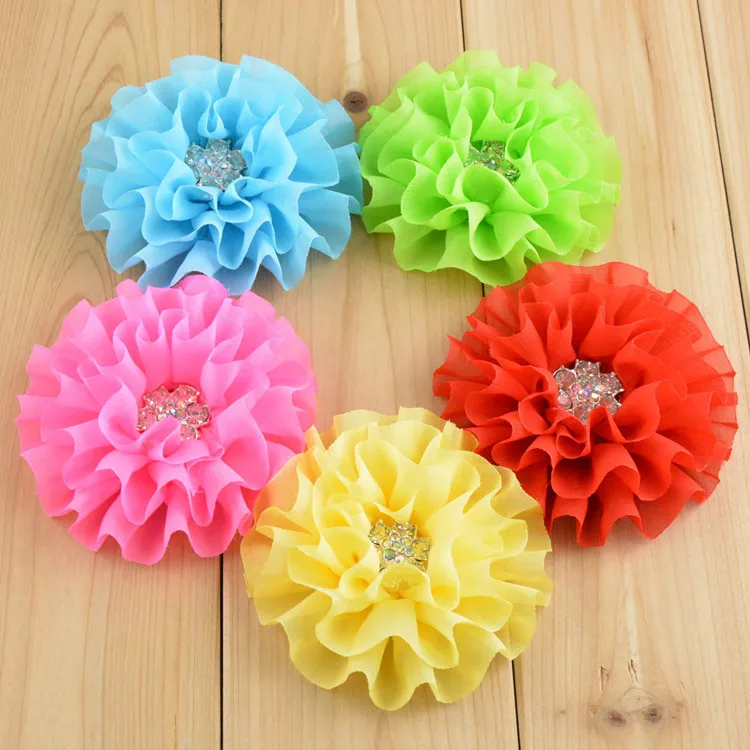 

20pcs/lot 9CM Rhinestone Chiffon Children's Flower Headband Accessories Flower Clothing Hair Apparel Accessories Wholesale