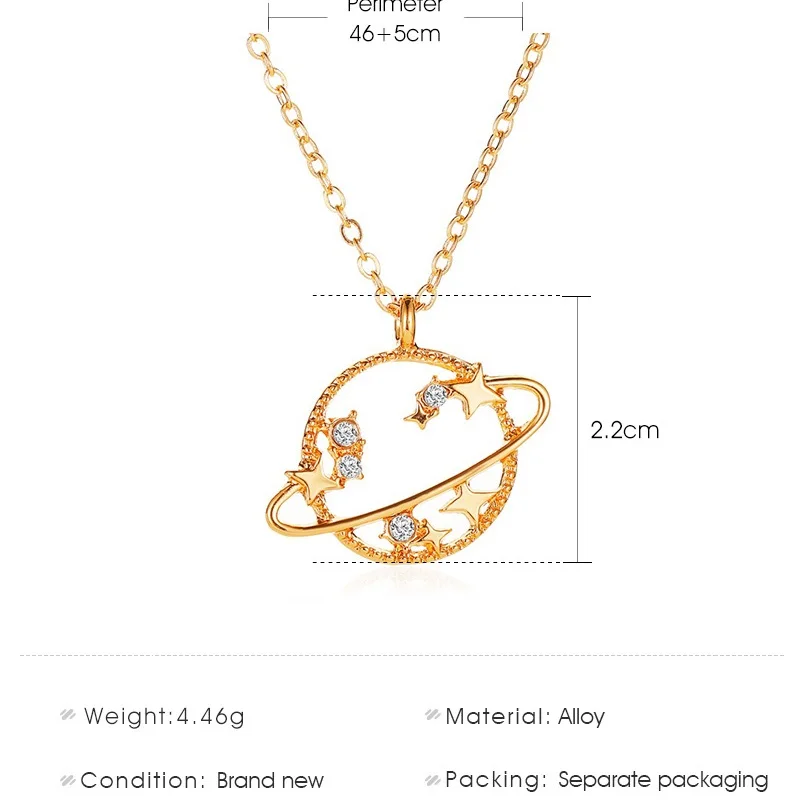 

2021 New Crystal Trendy Women Planet Pendant Necklace Simple Fashion Elegant Necklace Female Rhinestone Temperament Jewelry