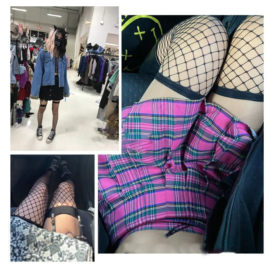 

Muyogrt Fishnet Transparent Stockings Over Knee Black White Sexy Suspender Tube Silk Thigh High Cute Sexy Erotic Gothic Stocking