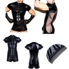 Гей сексуальные латексные Мужское боди комбинезон фланге прозрачной сетки Сисси комбинезоны пикантные туфли для танцев на шесте, брюки для Для мужчин гей