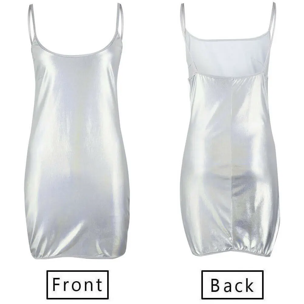 Женское мини-платье на бретельках летние сексуальные блестящие вечерние