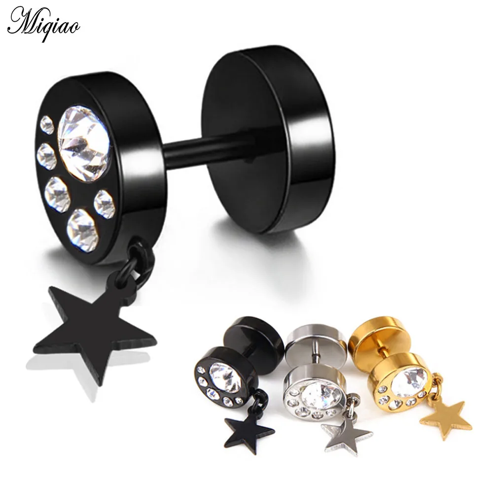 

Miqiao 1pair Punk Stars Pendant Round Earrings For Women men Rock Simple Stainless Steel Stud Earrings fashion Jewelry