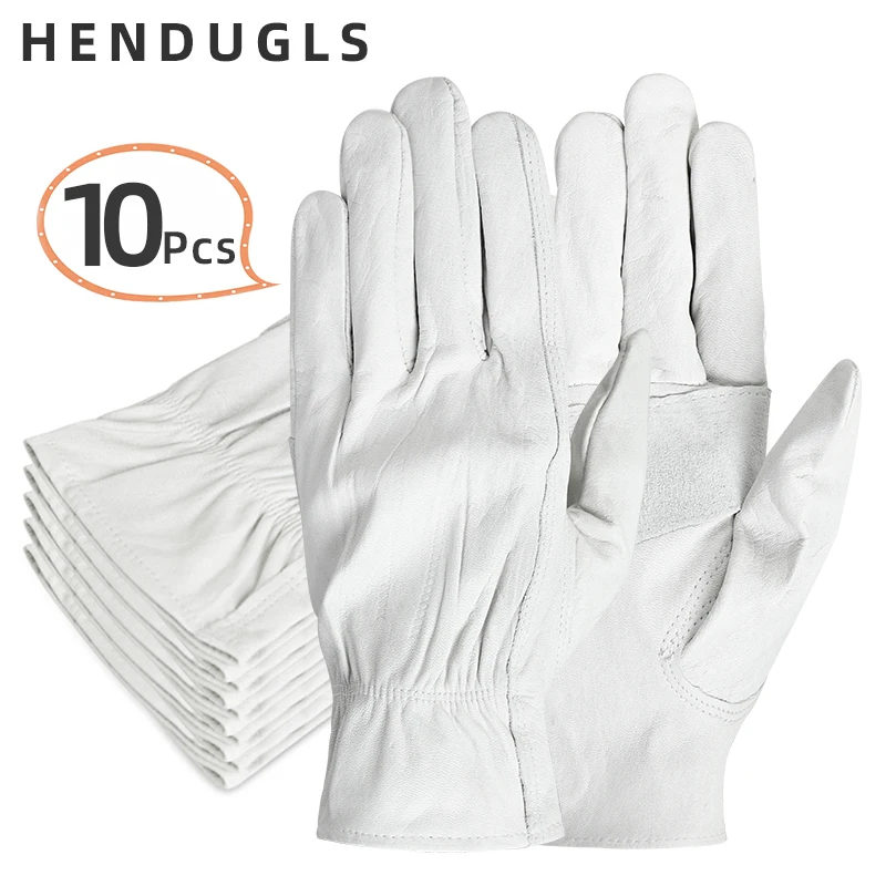 

HANDUGLS 10pcs New Protective Work Glove Welding Men White Safety Wear Fashion Gloves Working European Size H93w
