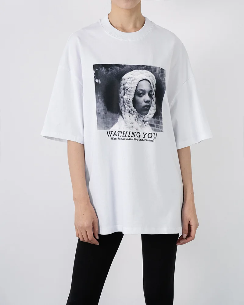 

2021 spring and summer new high street simple T-shirt Street avatar reflective printing Short Sleeve Tee couple man