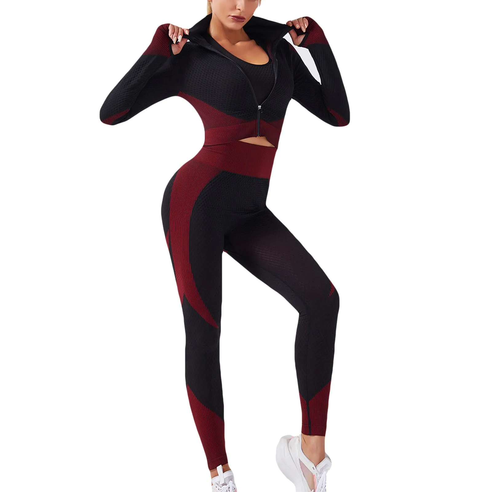 

2020 Winter Clothes Women Tracksuit Weave Seamless Yoga Suit Comfortable Sports Color Exercise Suit Chandal Mujer Invierno