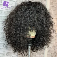 180 200 curly human hair wigs with bangs brazilian remy human hair machine made wig with scalp top for black women luffywig