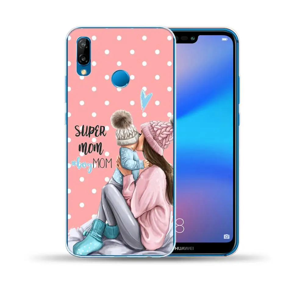 Super Mama Girl Mom Boy Baby Silicone Case Cover For Coque Huawei P10 P20 P30 Lite Pro P8 2017 Nova 5I 4 3I 3 Y9 2018 2019 | Мобильные