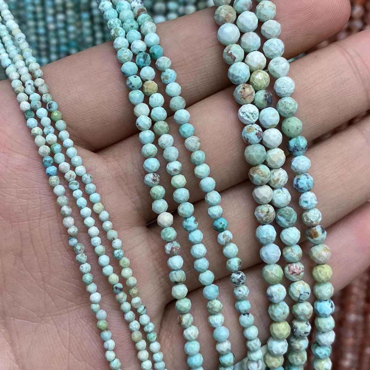 Factory Price Peruvian Turquoise 2 3 4MM Faceted Round 15”/Strand Small Size Gemstone Beads For Jewelry Making Bracelet Necklace