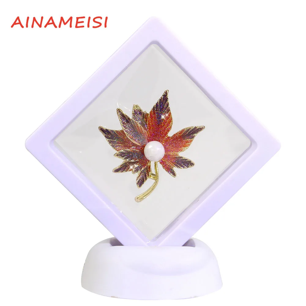 

AINAMEISI Boxed New Products Double Maple Leaf Brooch Korean Fashion Enamel Scarf Button Ladies Alloy Plant Pearl Brooch Accesso