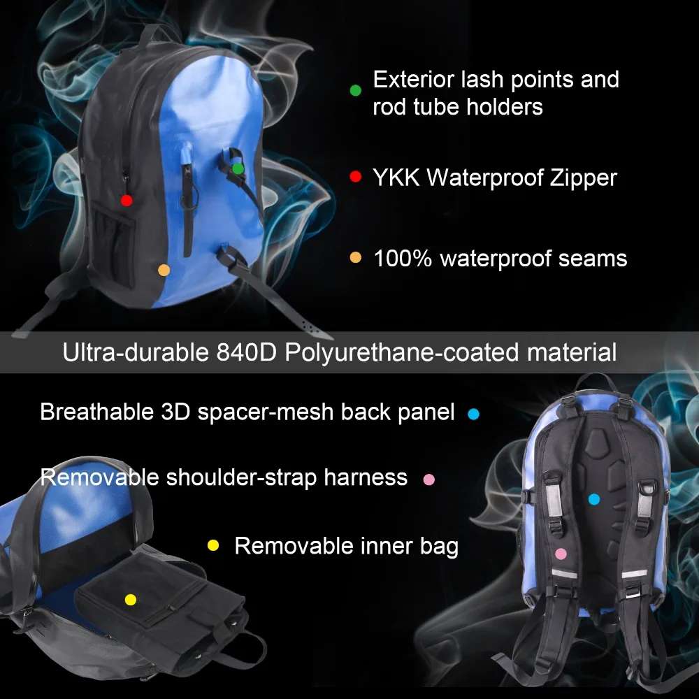 Maxcatch Fishing Bag 100% Waterproof Fsihing Backpack Dry 25L Ultra-durable 840D with YKK Zipper Tube Holder | Спорт и развлечения