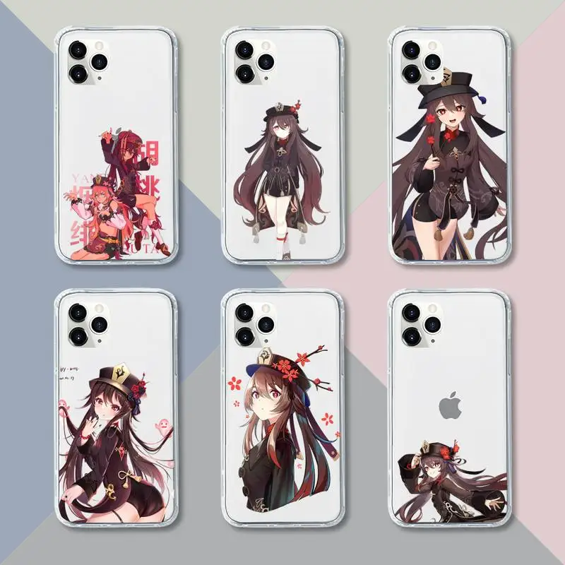 

Hu Tao Genshin Impact Phone Case Transparent For iPhone 12 11 pro mini XS XR X max 5 6 s 7 8 plus Soft TPU Clear Mobile bags