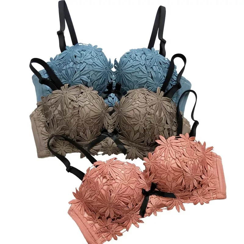 Flower Lace Brassiere Bra Underwear Women BH Lingerie Sexy Bralette Push Up Soutient Gorge AB Cup Female Intimates Wire Free New