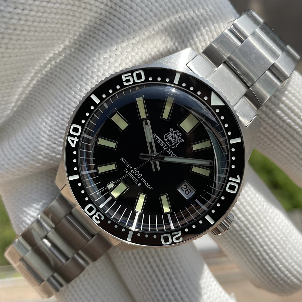

Мужские наручные часы STEELDIVE 200 м, Классические водонепроницаемые часы с керамическим корпусом и сапфировым зеркалом в форме крышки для дайв...