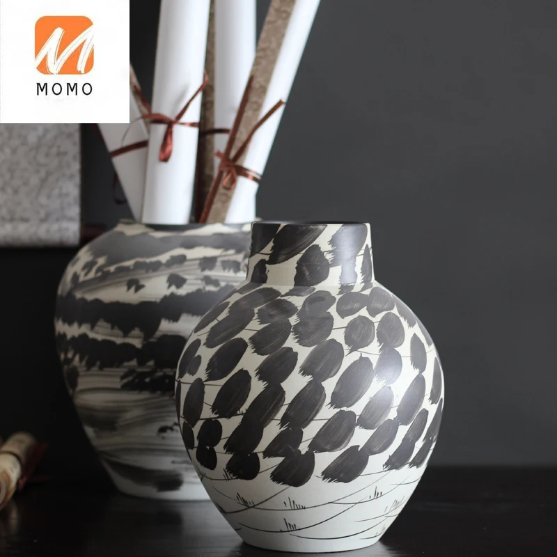 

Mouth Vase Antique Imitation Chinese Style Living Room TV Cabinet Flower Arrangement Decoration Home Porcelain Bottle Decoration