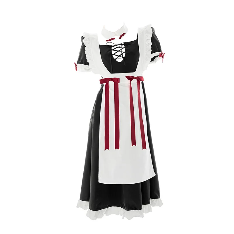 

Women Sexy Maid Uniform Apron Dress Japanese Lolita Girls Hollow Out Perspective Cute Ribbon Ruffle Bowknot Cosplay Nightdress