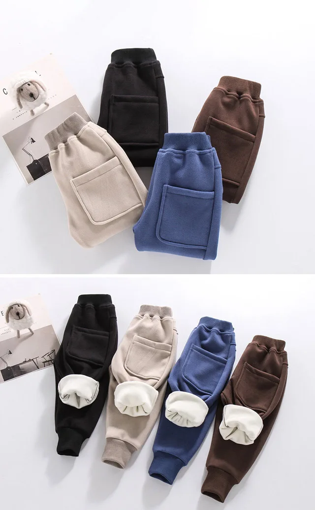 

High-quality winter boys thickening With velvet Leggings pants warm Stretch Bottoming Casual trousers baby kids girls clothes