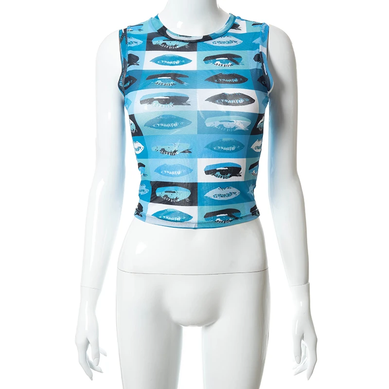 

Cutenove Casual Summer Clothes For Women 2021 O-Neck Printed Sleeveless Y2K Crop Top Female Fashion Streetwears