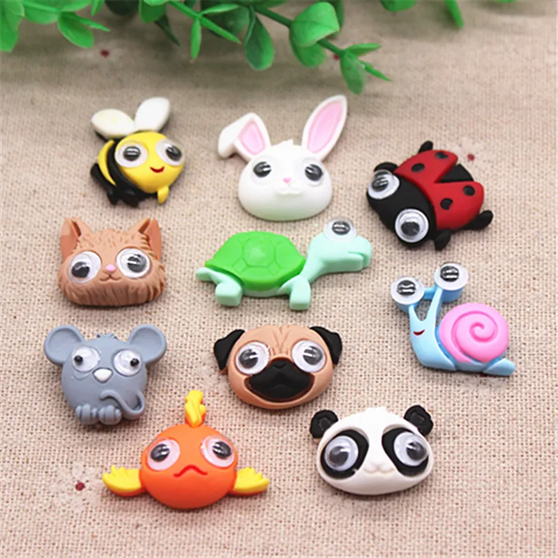 10 шт. новые милые разнообразные животные из смолы с подвижным глазом плоской