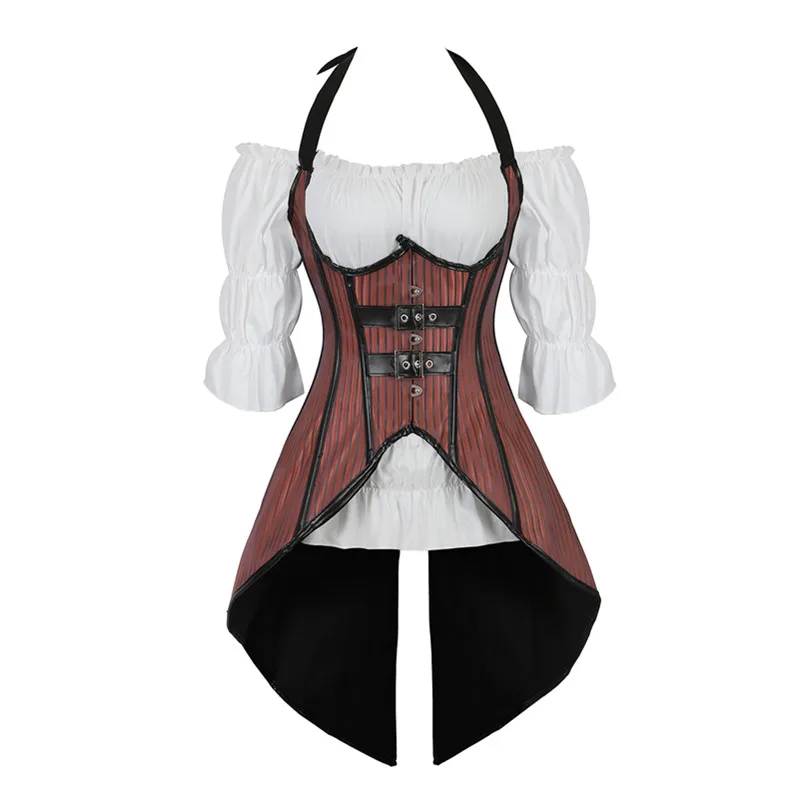 Бюстье в стиле стимпанк корсет с длинными бретельками топ жилет белой готической