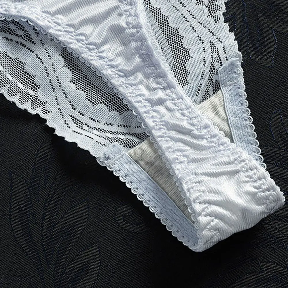 Сексуальные кружевные стринги из вискозы с бантиком бесшовные трусики-стринги