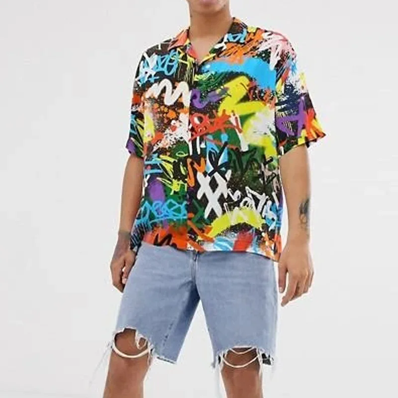 

Japanese Style Printing Short-Sleeved Printing Summer Casual Loose Plus Large Size Shirt Men's Hawaii Beach Vacation Shirt
