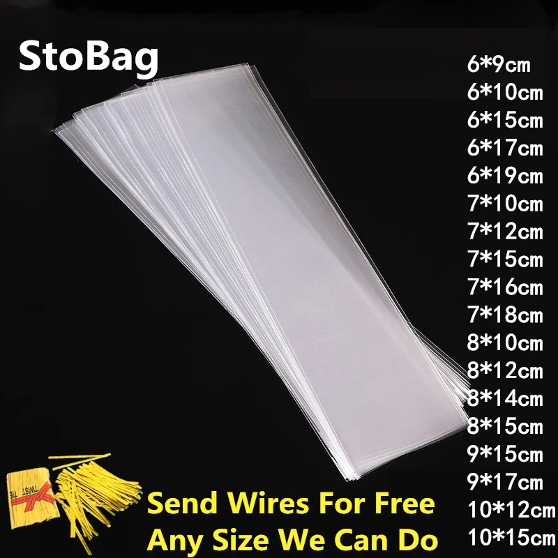 StoBag 200 шт. маленькие длинные прозрачные пластиковые пакеты с плоским верхом для
