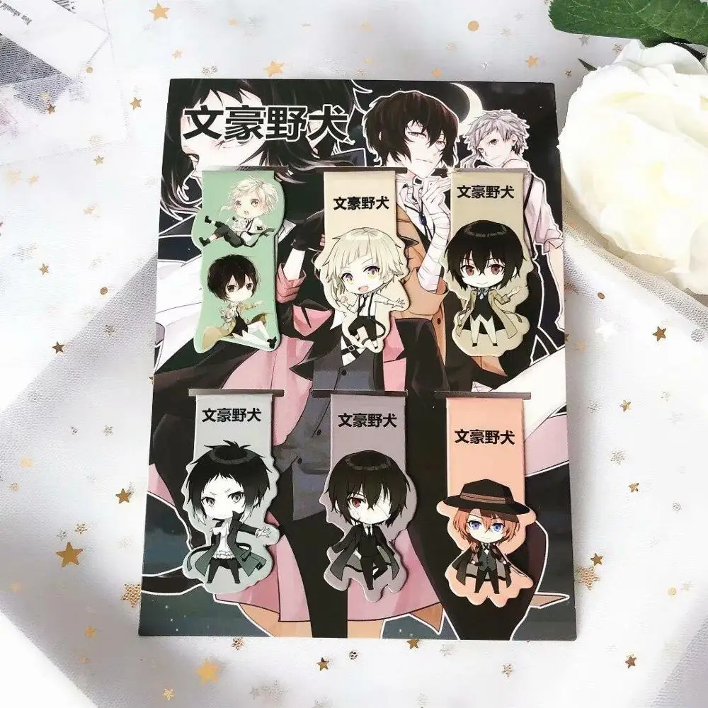 

6pcs Bungou Stray Dogs Anime Magnetic Bookmark Magnet Bookmark Child Student Kawaii Gift Bookmarks Office Stationery