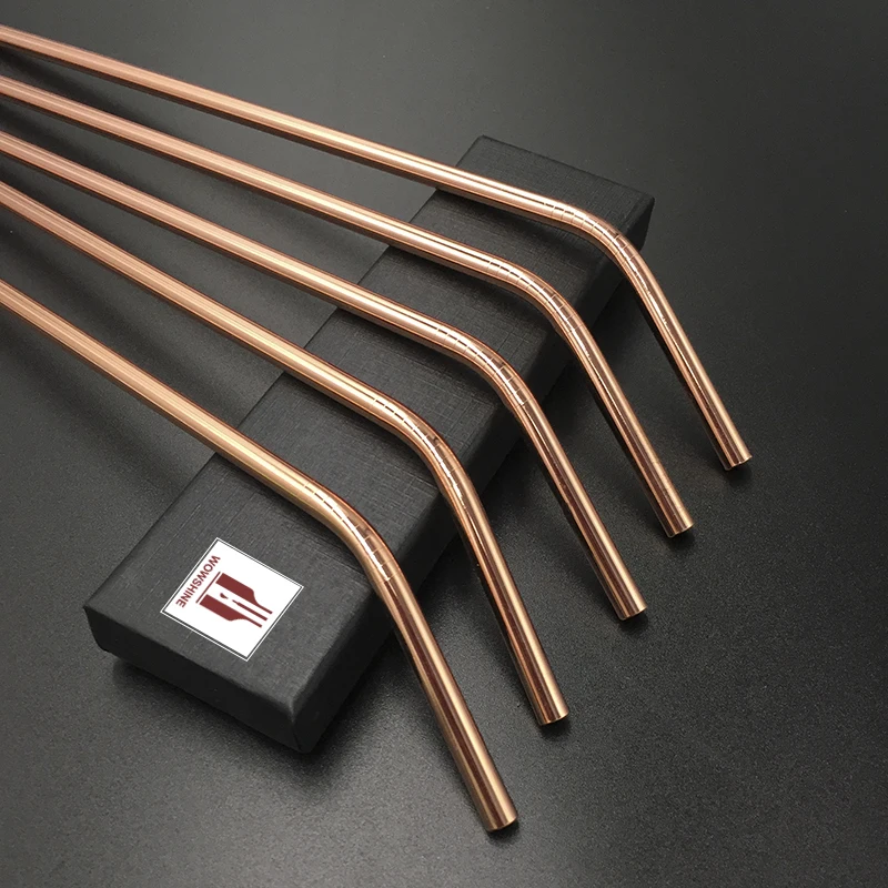 WOWSHINE Wholesale High Quality 50pcs/lot Shiny Rose Gold Color Stainless Steel Drinking Straws 6x267mm | Дом и сад