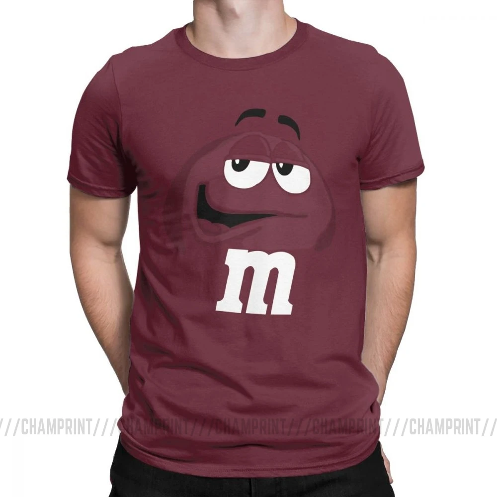 M&M's Chocolate Candy Character Face Tees Short New Fashion T Shirt Men's Pure Cotton Amazing T-Shirt Sleeve Tops Plus Size - Color: Burgundy
